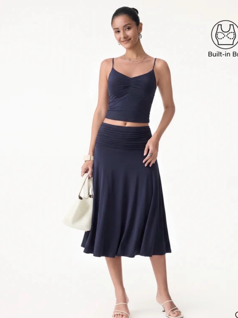 OGL Eco-SkinKiss 2Pcs Set Tucked Spaghetti Brami A-line Midi Skirt large Blue
